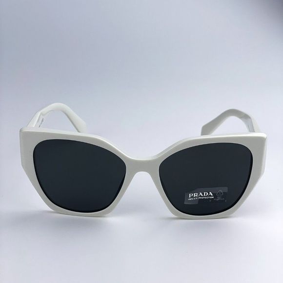 Prada PR19ZS 1425S0 Sunglasses Talc White Dark Grey Rectangle Women - Picture 6 of 11